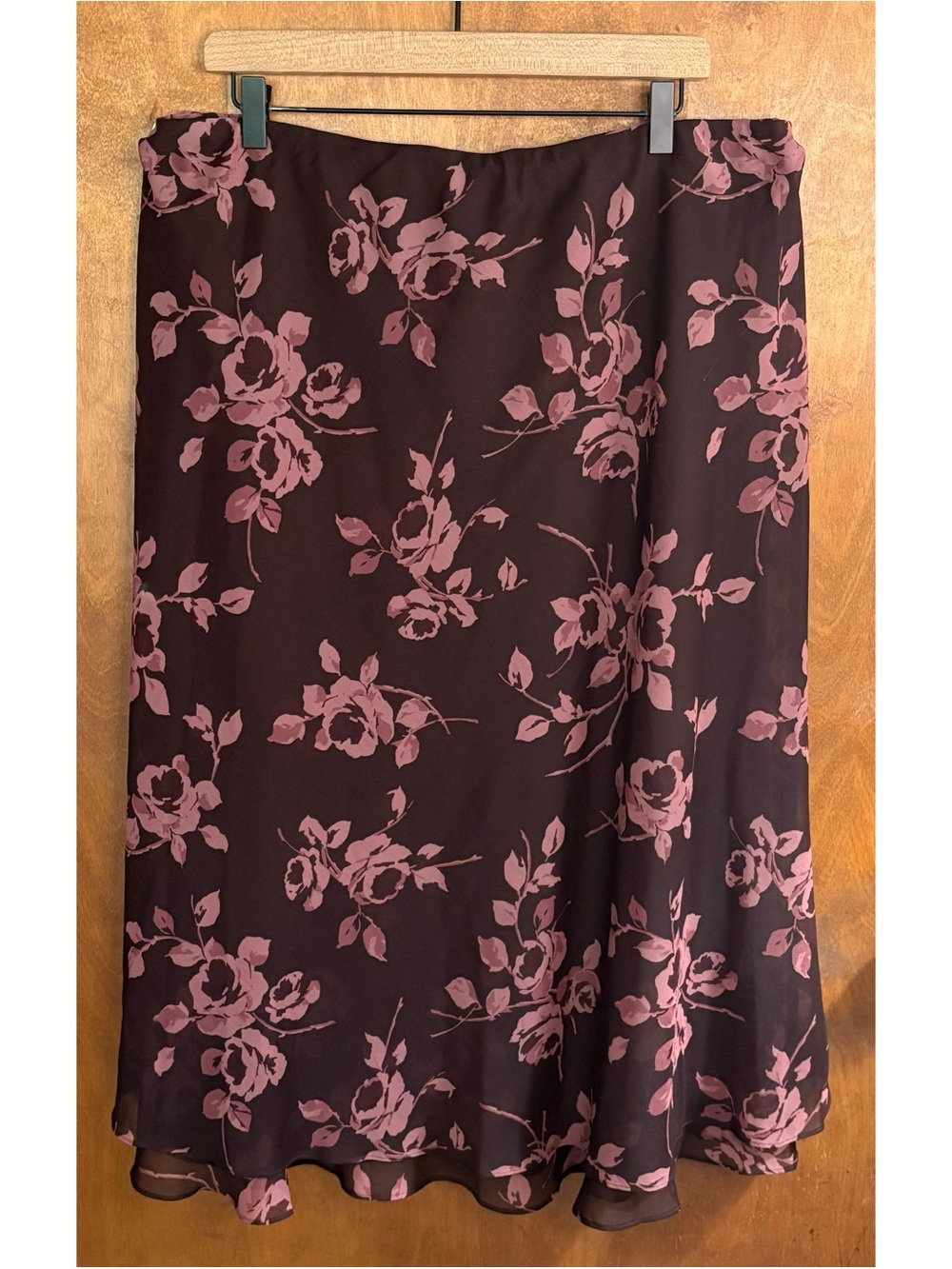 Vintage Y2K Brown Pink Floral Asymmetric Midi Skirt Forest Fairy Grunge 1X Bratz
